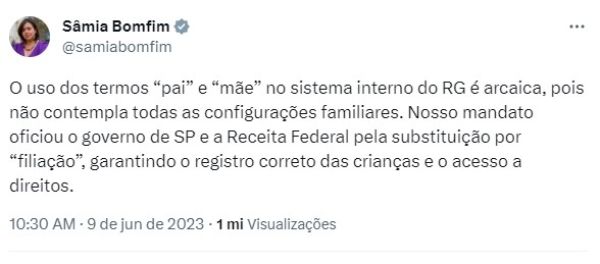 Deputada do PSOL quer trocar termos “pai” e “mãe” por “filiação” na identidade