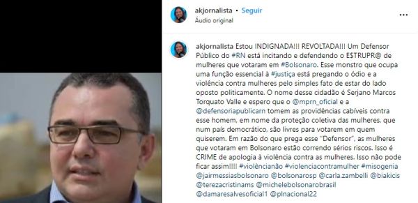 Serjano Valle é o defensor público que diz em áudio que eleitoras de Bolsonaro não podem reclamar se levarem uma dedada